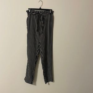 Navy and tan striped tapered work pants